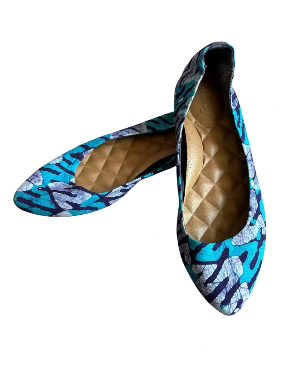 Reef Bochica Purple, Teal, & Navy Patterned Canvas Ballet Flats, Size. 8.5